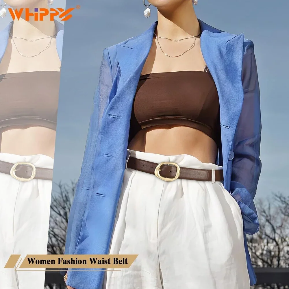 WHIPPY Women's Gold Leather Belt Casual Coffee Gold Waist 35-40 Style Fit - NWT